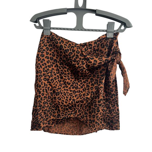 GOOD AMERICAN Brown Black Leopard Print High Waist Sarong Mini Skirt Size 1 - Picture 1 of 6